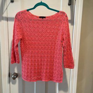 Coral Lace Patterned 3/4 Sleeve Sweater